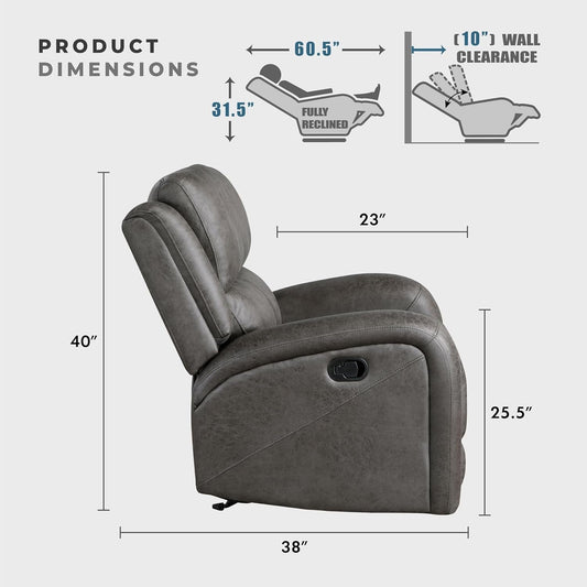 Rocker Recliner Chair, Reclining Rocking Chair, Home Theater Reclining Seat, Manual Recliner Seat for Living Room, Nursery, Bedroom, Office, Apartment, Grey-1