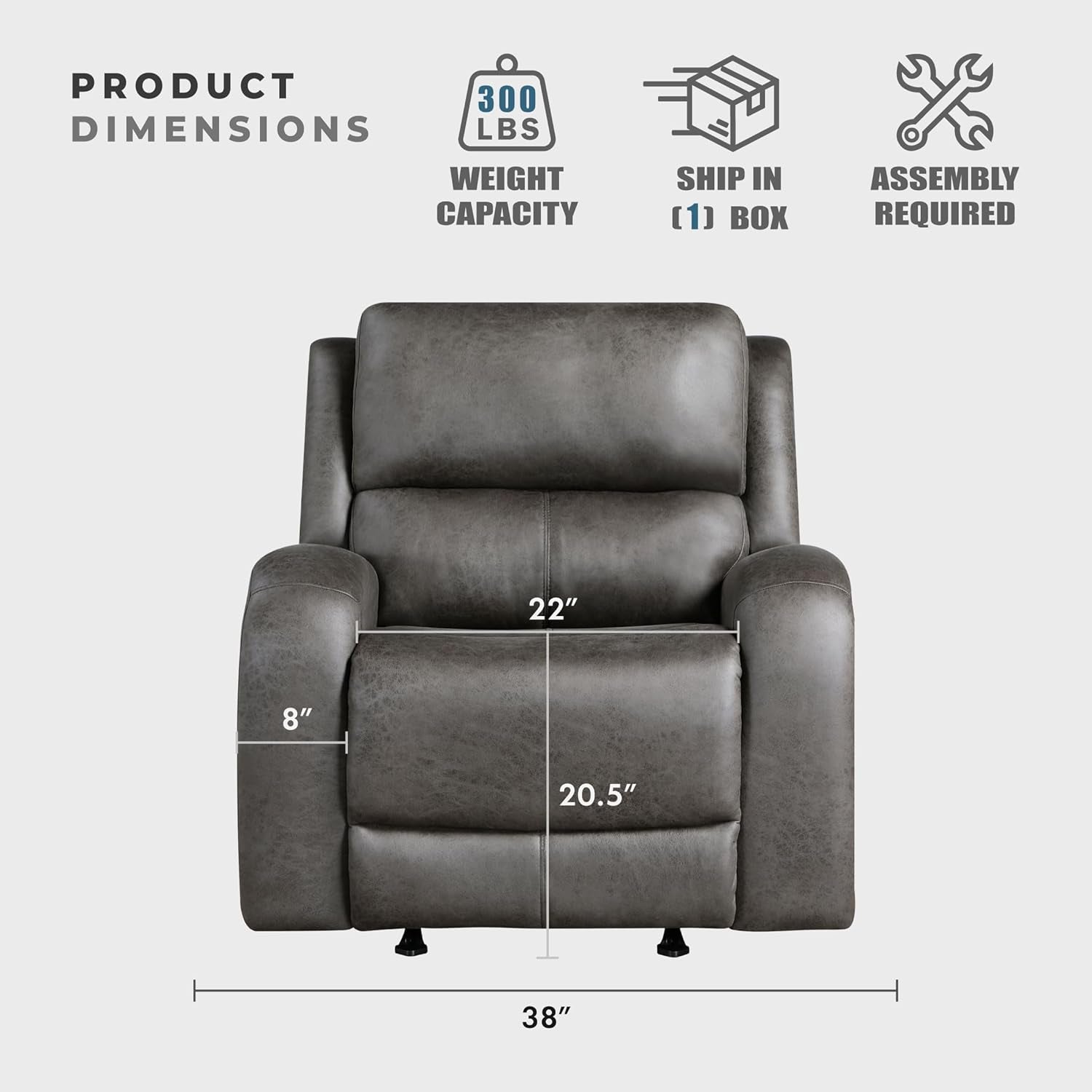 Rocker Recliner Chair, Reclining Rocking Chair, Home Theater Reclining Seat, Manual Recliner Seat for Living Room, Nursery, Bedroom, Office, Apartment, Grey-3
