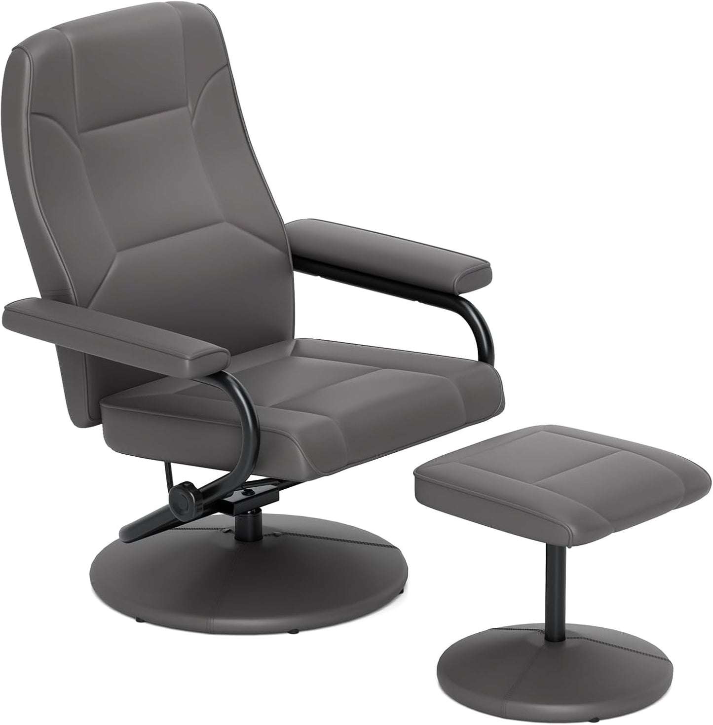 Recliner Chair with Ottoman, 360° Swivel Faux Leather Reclining Chair W/Adjustable Backrest, Footrest, Sturdy Metal Base, Upholstered Armchair for Living Room Bedroom Study, Office, Grey-0