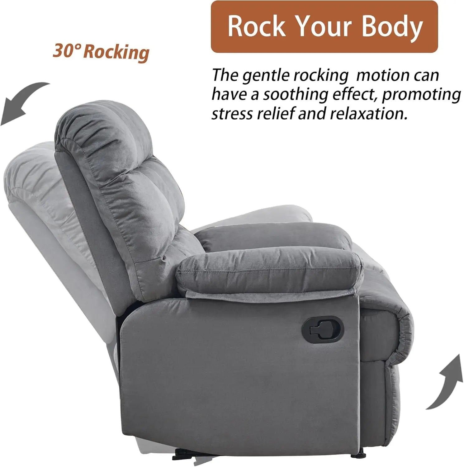 Rocker Recliner Chair, Overstuffed Large Manual Rocking Recliner for Adults, Upholstered Comfy Soft Fabric Living Room Reclining Sofa Chair(Gray)-3