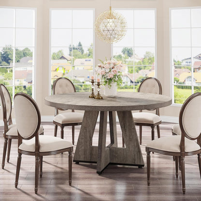 round Dining Table Wood Kitchen Table for Dining Room Living Room, 47 Inches Dining Room Tables for 4 Person, Farmhouse Dinner Table with Wooden Table Top and Legs, Rustic Grey(Only Table)-2