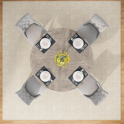 round Dining Table Wood Kitchen Table for Dining Room Living Room, 47 Inches Dining Room Tables for 4 Person, Farmhouse Dinner Table with Wooden Table Top and Legs, Rustic Grey(Only Table)-4
