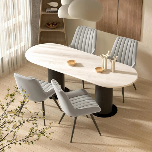 Modern Dining Chairs Set of 4, Comfy Dining Room Chairs with Thick Cushions, Upholstered Fabric Kitchen Side Chairs with Metal Legs, Grey-0