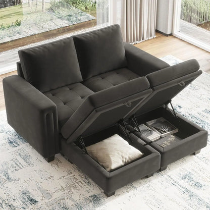 Velvet Modular Sectional Sofa Couch with Storage Convertible Sectional Sleeper Sofa Couch Bed Set with Reversible Chaise Grey-3