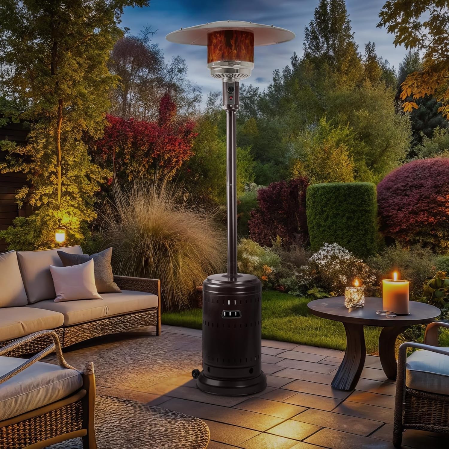 46,000 BTU Outdoor Propane Patio Heater with Wheels, Commercial & Residential, Havana Bronze, 32.1 X 32.1 X 91.3 Inches (Lxwxh)-0
