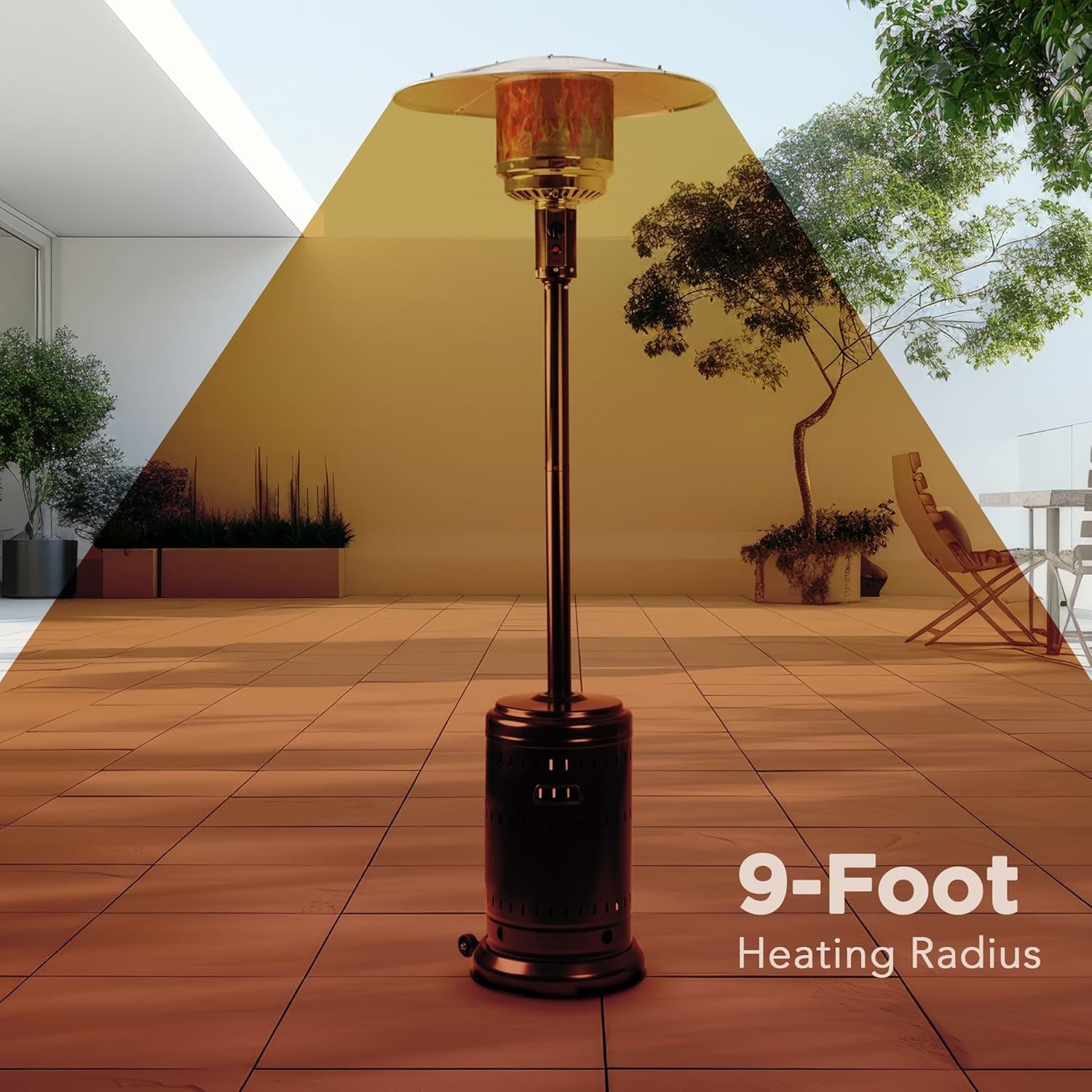 46,000 BTU Outdoor Propane Patio Heater with Wheels, Commercial & Residential, Havana Bronze, 32.1 X 32.1 X 91.3 Inches (Lxwxh)-4
