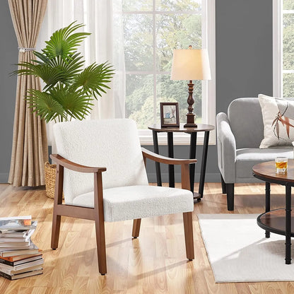 Mid-Century Modern Ivory Accent Chair with Wood Legs-0