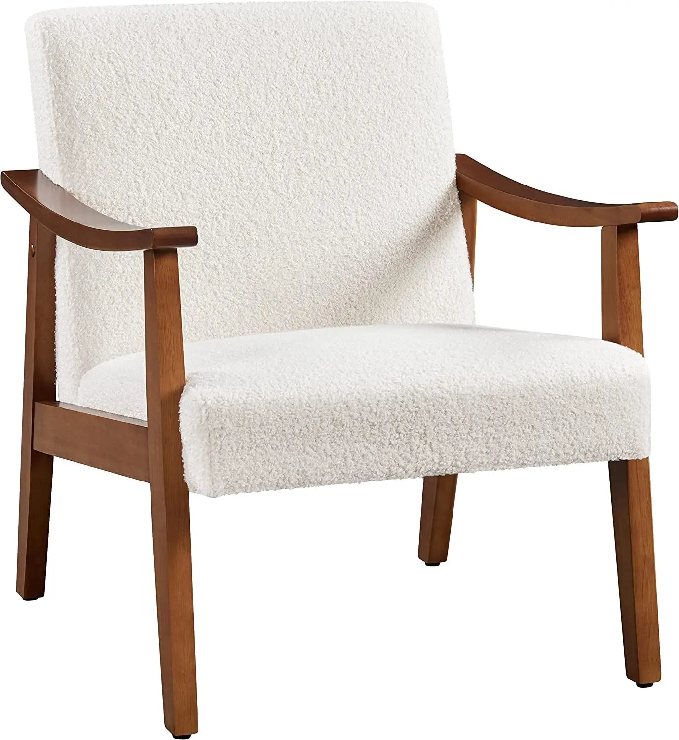 Mid-Century Modern Ivory Accent Chair with Wood Legs-1
