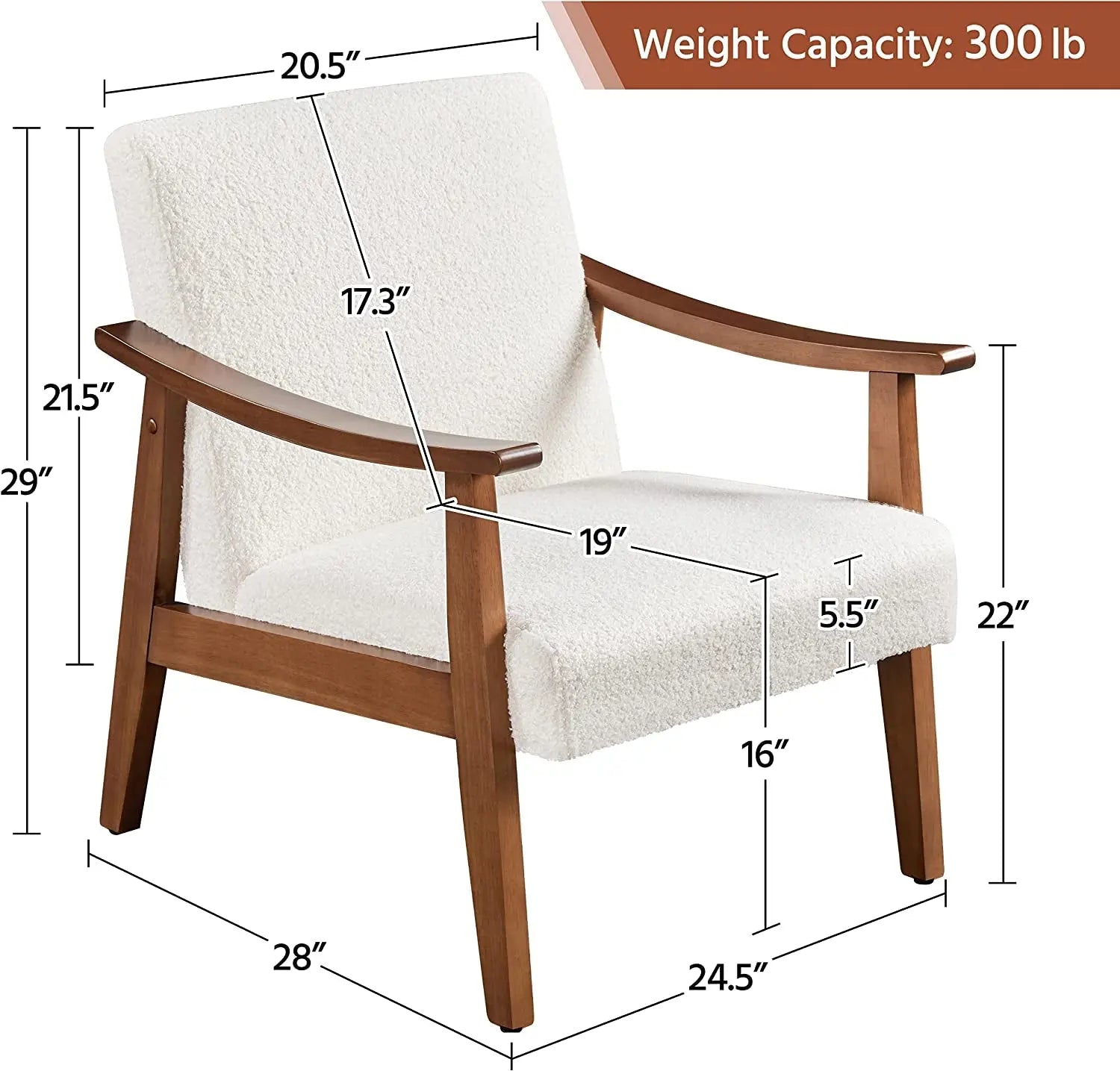 Mid-Century Modern Ivory Accent Chair with Wood Legs-2