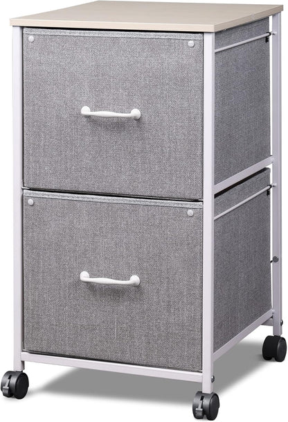 2 Drawer Mobile File Cabinet, Rolling Printer Stand, Fabric Vertical Filing Cabinet Fits A4 or Letter Size for Home Office, Light Grey-0