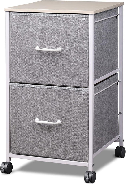 2 Drawer Mobile File Cabinet, Rolling Printer Stand, Fabric Vertical Filing Cabinet Fits A4 or Letter Size for Home Office, Light Grey-0