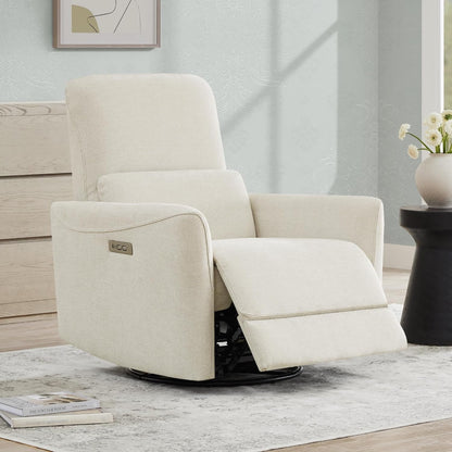 Power Recliner Chair Swivel Glider, FSC Certified Upholstered Living Room Nursery Reclining Sofa Chair with Lumbar Support, Linen-0
