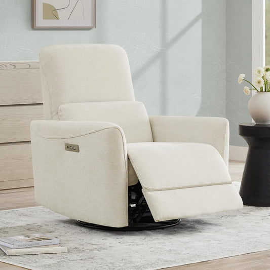 Power Recliner Chair Swivel Glider, FSC Certified Upholstered Living Room Nursery Reclining Sofa Chair with Lumbar Support, Linen-0