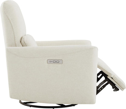 Power Recliner Chair Swivel Glider, FSC Certified Upholstered Living Room Nursery Reclining Sofa Chair with Lumbar Support, Linen-1