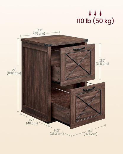 File Cabinet, Filing Cabinet with 2 File Drawers, Printer Stand, Fit A4, Letter Size, Hanging File Folders, Modern Farmhouse Style, for Home Office, Maroon Brown UOFC048K01-2