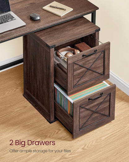 File Cabinet, Filing Cabinet with 2 File Drawers, Printer Stand, Fit A4, Letter Size, Hanging File Folders, Modern Farmhouse Style, for Home Office, Maroon Brown UOFC048K01-3
