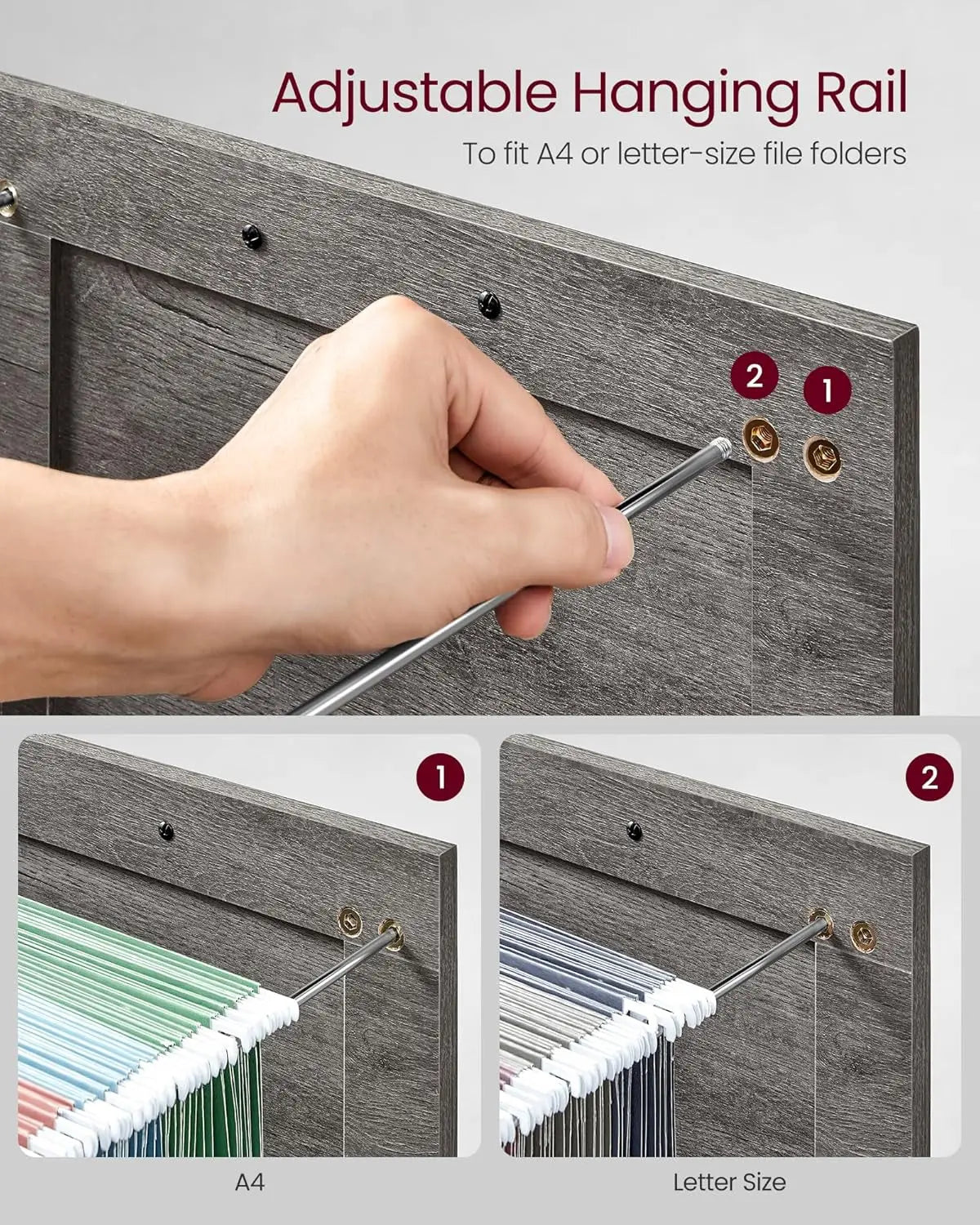 File Cabinet, Filing Cabinet with 3 Drawers, Printer Stand, Fit A4, Letter Size, Hanging File Folders, Modern Farmhouse Style, for Home Office, Misty Gray UOFC054G01-4