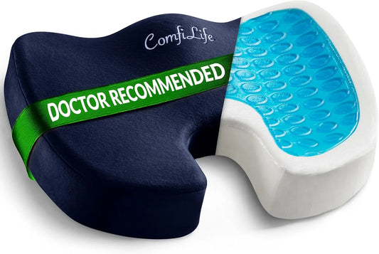 Gel Enhanced Seat Cushion – Office Chair Cushion – Non-Slip Gel & Memory Foam Coccyx Cushion for Tailbone Pain - Desk Chair Car Seat Cushion Driving - Sciatica & Back Pain Relief (Navy)-0