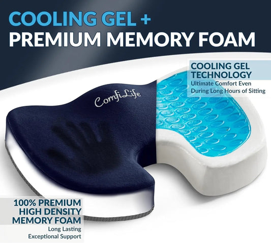 Gel Enhanced Seat Cushion – Office Chair Cushion – Non-Slip Gel & Memory Foam Coccyx Cushion for Tailbone Pain - Desk Chair Car Seat Cushion Driving - Sciatica & Back Pain Relief (Navy)-1