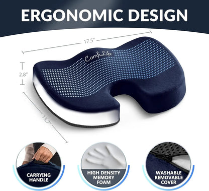 Gel Enhanced Seat Cushion – Office Chair Cushion – Non-Slip Gel & Memory Foam Coccyx Cushion for Tailbone Pain - Desk Chair Car Seat Cushion Driving - Sciatica & Back Pain Relief (Navy)-4