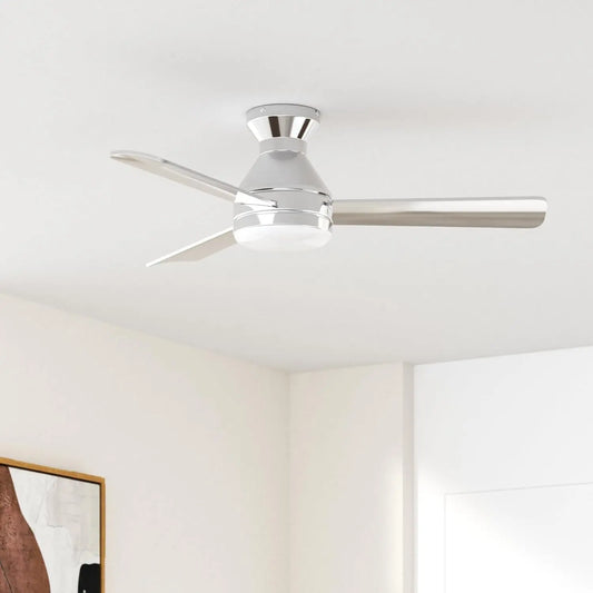 Ceiling Fans with Lights, 42 Inch Low Profile Ceiling Fan with Light and Remote Control, Flush Mount, Reversible, 3CCT, Dimmable, Noiseless, Nickel Ceiling Fan for Bedroom, Indoor/Outdoor Use-0