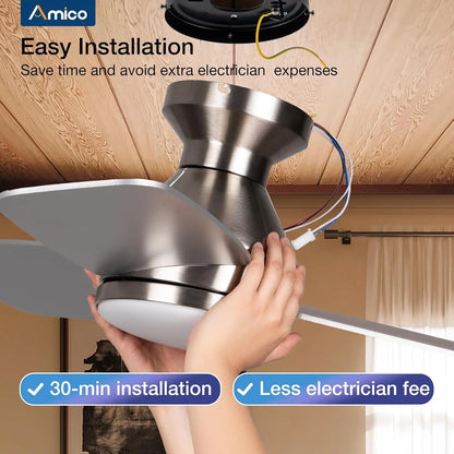 Ceiling Fans with Lights, 42 Inch Low Profile Ceiling Fan with Light and Remote Control, Flush Mount, Reversible, 3CCT, Dimmable, Noiseless, Nickel Ceiling Fan for Bedroom, Indoor/Outdoor Use-1
