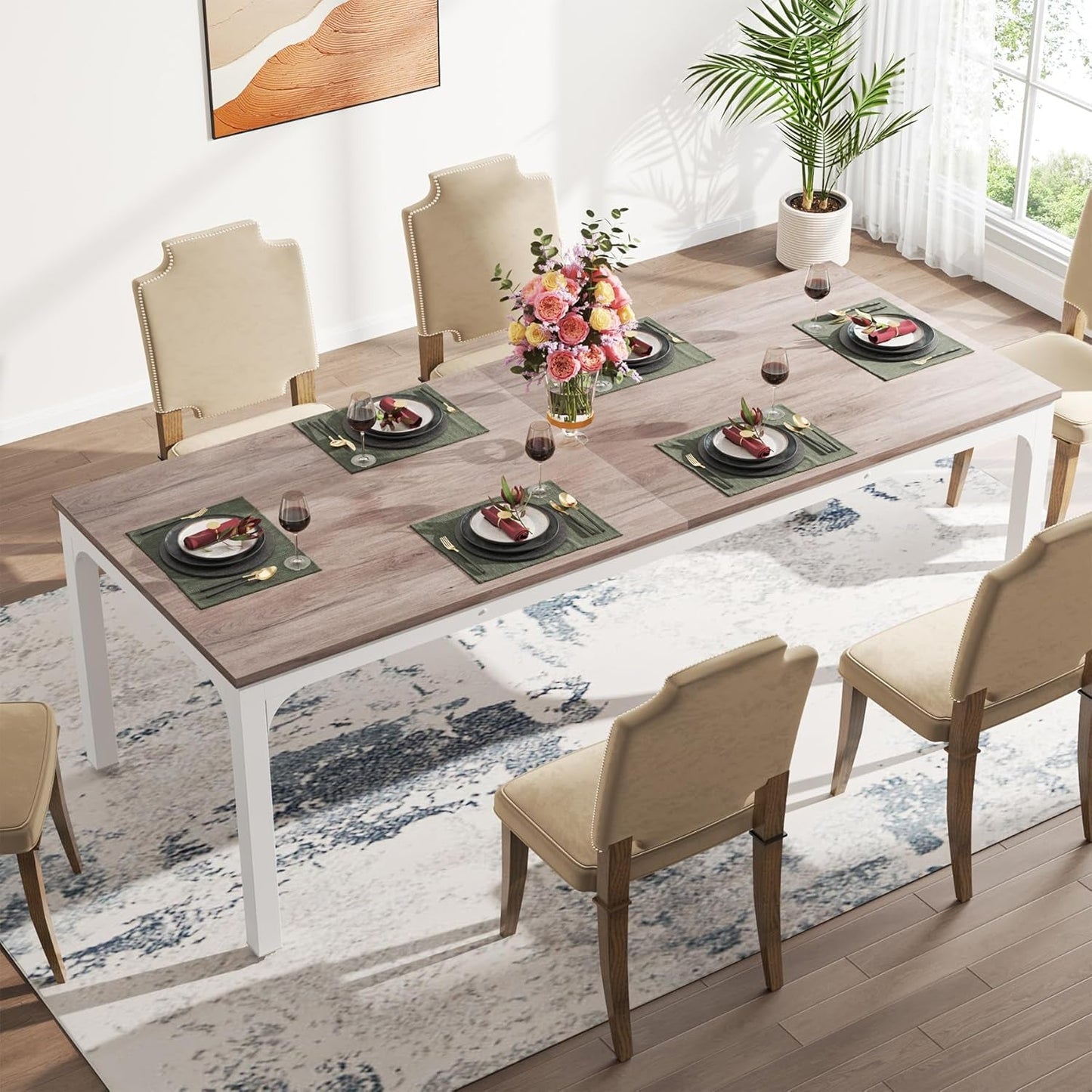 Dining Table for 6-8 People, 78-Inch Large Narrow Long Rectangular Kitchen Dinner Table, 8 Seat Rustic Wood Dining Room Table for Kitchen, Living Room (Only Table)-1