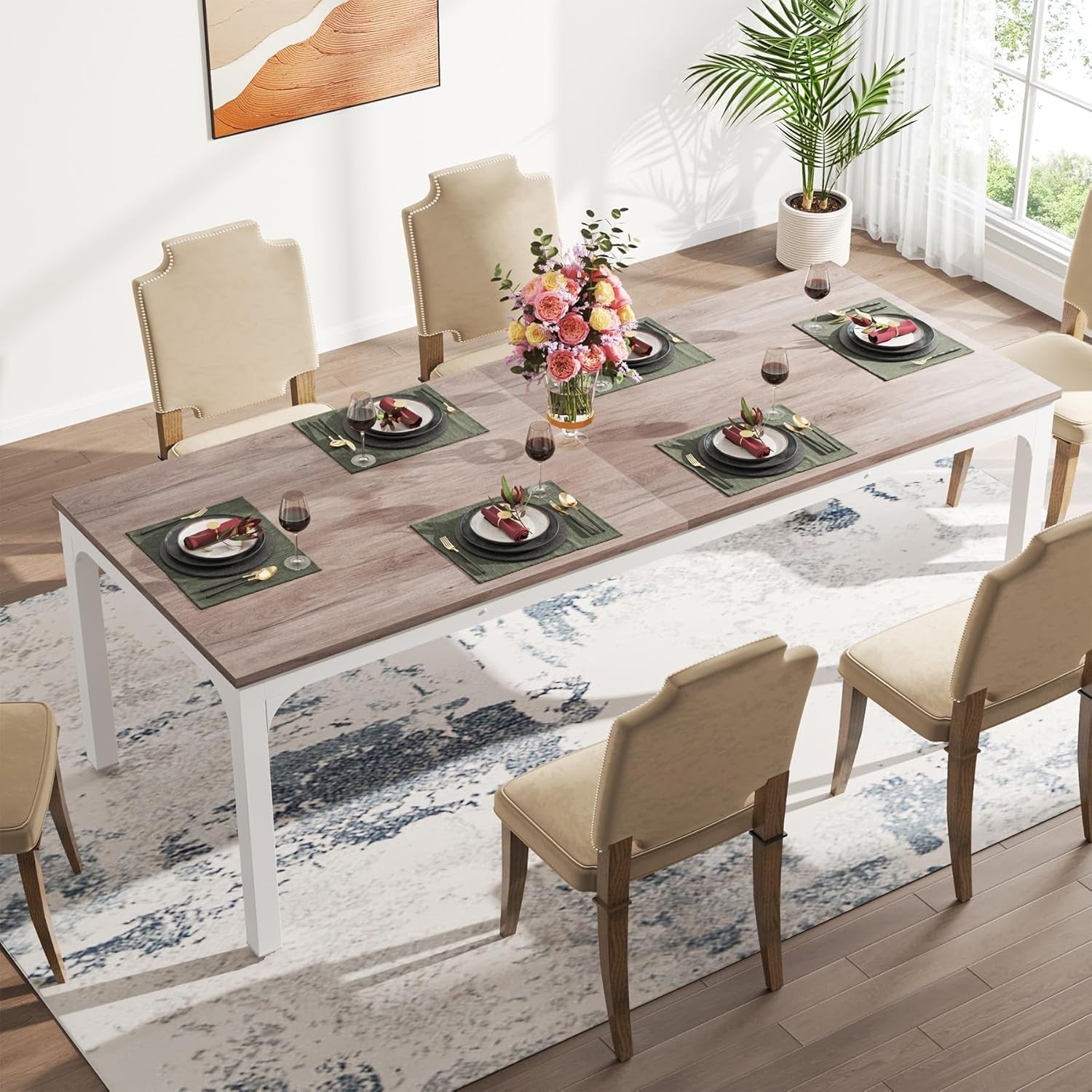 Dining Table for 6-8 People, 78-Inch Large Narrow Long Rectangular Kitchen Dinner Table, 8 Seat Rustic Wood Dining Room Table for Kitchen, Living Room (Only Table)-1