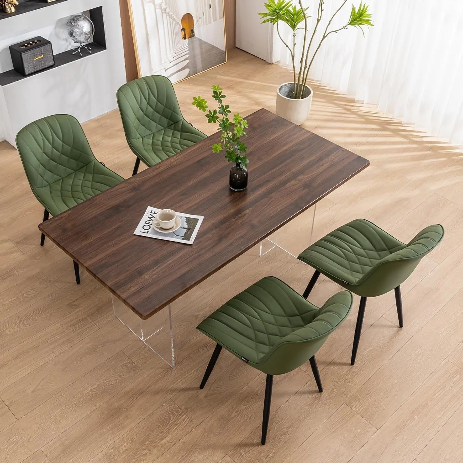 Dining Chairs Set of 2 Mid Century Modern Kitchen Chair Comfortable Upholstered Faux Leather Dinner Chairs for Kitchen Dining Room, Olive-4