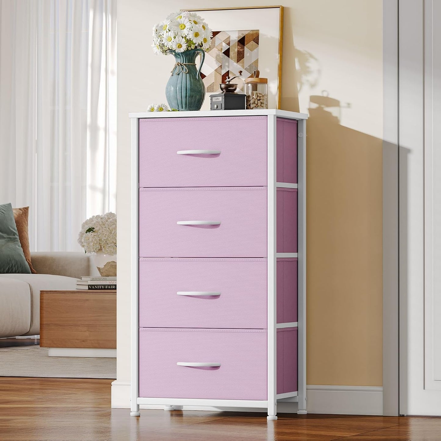 Storage Drawer with 4 Drawers - Fabric Dressers for Kids, Dresser for Bedroom, Living Room, Closets - Sturdy Steel Frame, Wooden Top & Easy Pull Fabric Bins-1