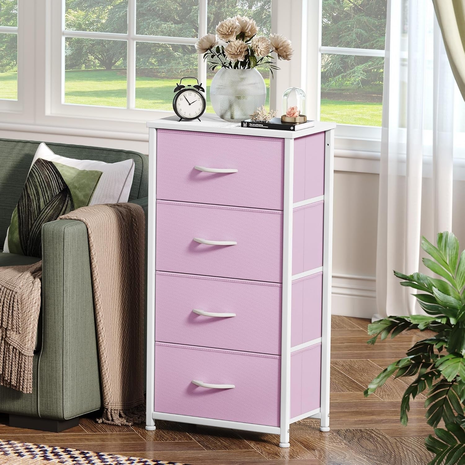 Storage Drawer with 4 Drawers - Fabric Dressers for Kids, Dresser for Bedroom, Living Room, Closets - Sturdy Steel Frame, Wooden Top & Easy Pull Fabric Bins-3
