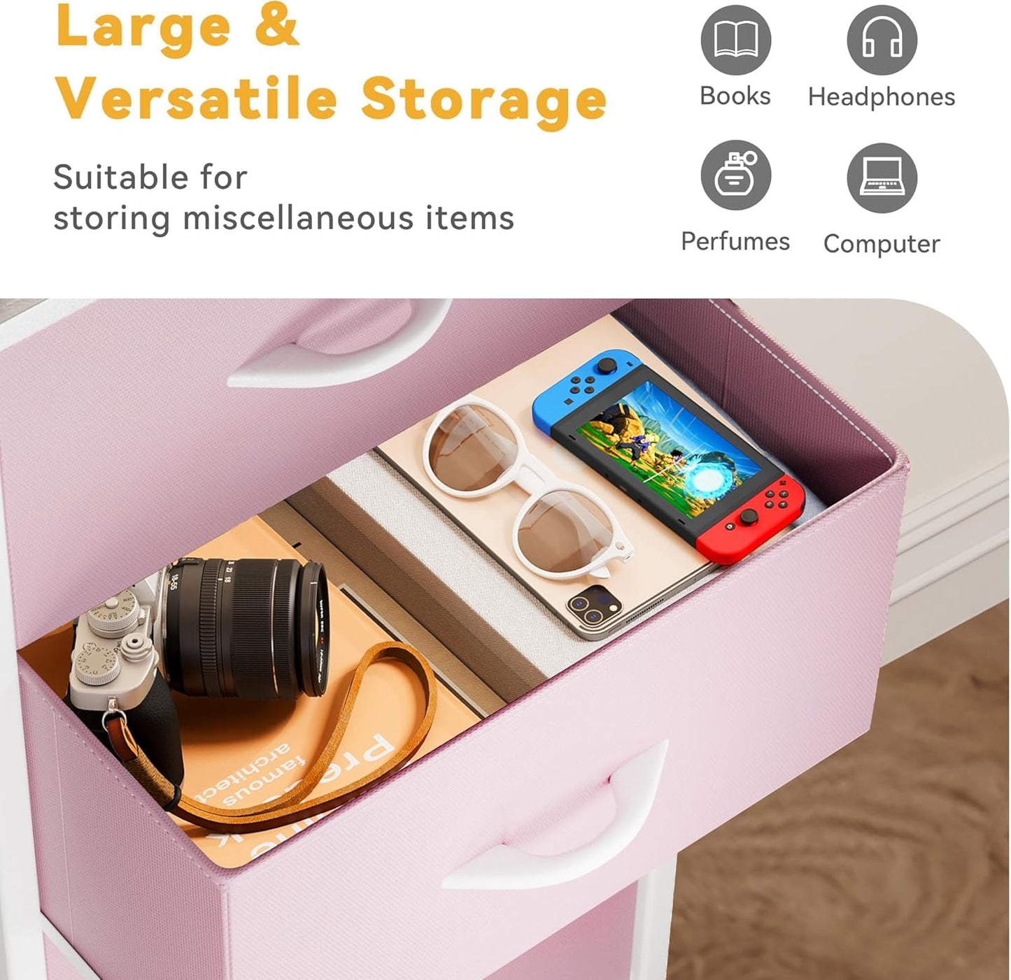 Storage Drawer with 4 Drawers - Fabric Dressers for Kids, Dresser for Bedroom, Living Room, Closets - Sturdy Steel Frame, Wooden Top & Easy Pull Fabric Bins-4