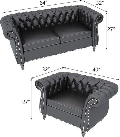 Sectional Modular Sofa Couches, PU Leather Modular Sofa Furniture Set Tufted Cushion Suitable for Small Space Configuration Sofa, Office Meeting Room Couch (PU Black, 1-2)-1