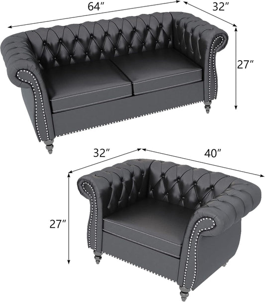 Sectional Modular Sofa Couches, PU Leather Modular Sofa Furniture Set Tufted Cushion Suitable for Small Space Configuration Sofa, Office Meeting Room Couch (PU Black, 1-2)-1