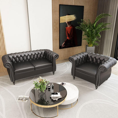 Sectional Modular Sofa Couches, PU Leather Modular Sofa Furniture Set Tufted Cushion Suitable for Small Space Configuration Sofa, Office Meeting Room Couch (PU Black, 1-2)-3