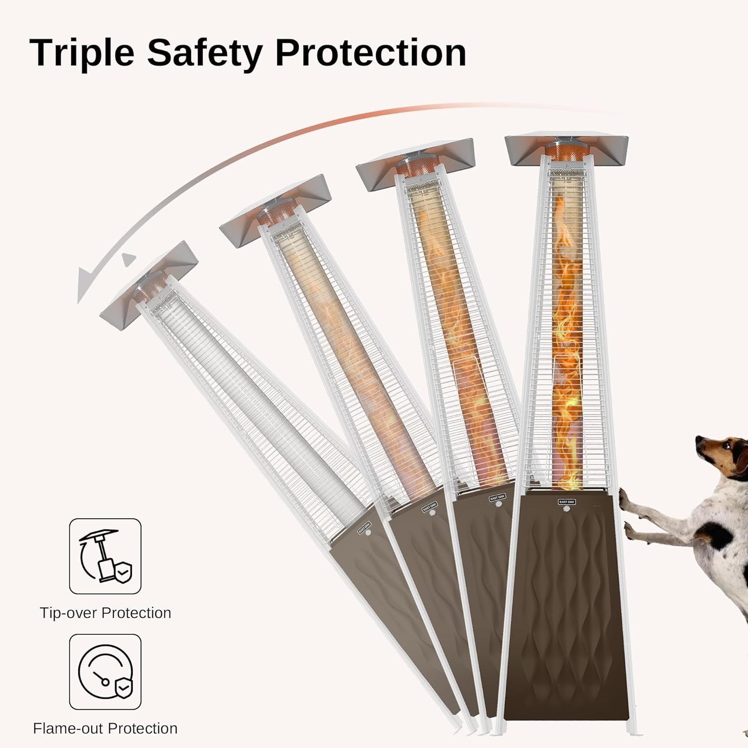 Pyramid Patio Heater, 48,000 BTU Outdoor Patio Heater, Quartz Glass Tube Propane Heater, Triple Protection System, with Wheels, Outdoor Heater for Commercial & Residential, Brown-2