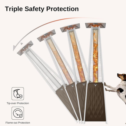 Pyramid Patio Heater, 48,000 BTU Outdoor Patio Heater, Quartz Glass Tube Propane Heater, Triple Protection System, with Wheels, Outdoor Heater for Commercial & Residential, Brown-2