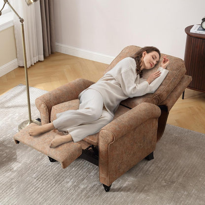Push Back Recliner Chair, Textured Fabric Overstuffed Wingback Recliner, Adjustable Pushback Chair with Padded Seat and Back, Single Reclining Sofa for Living Room, Bedroom(Retro Brown)-4