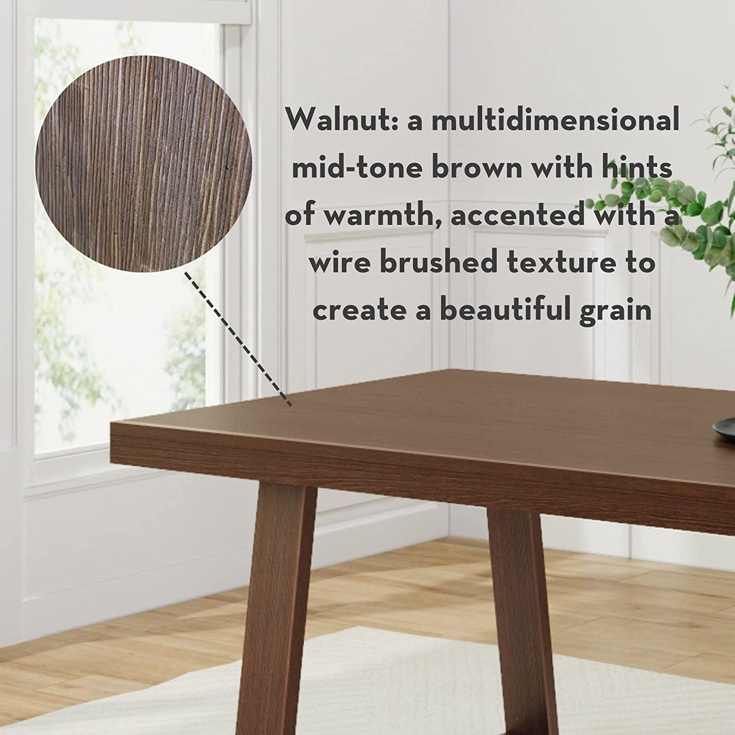 Farmhouse Solid Wood Dining Table Set with 2 Benches, Walnut-4