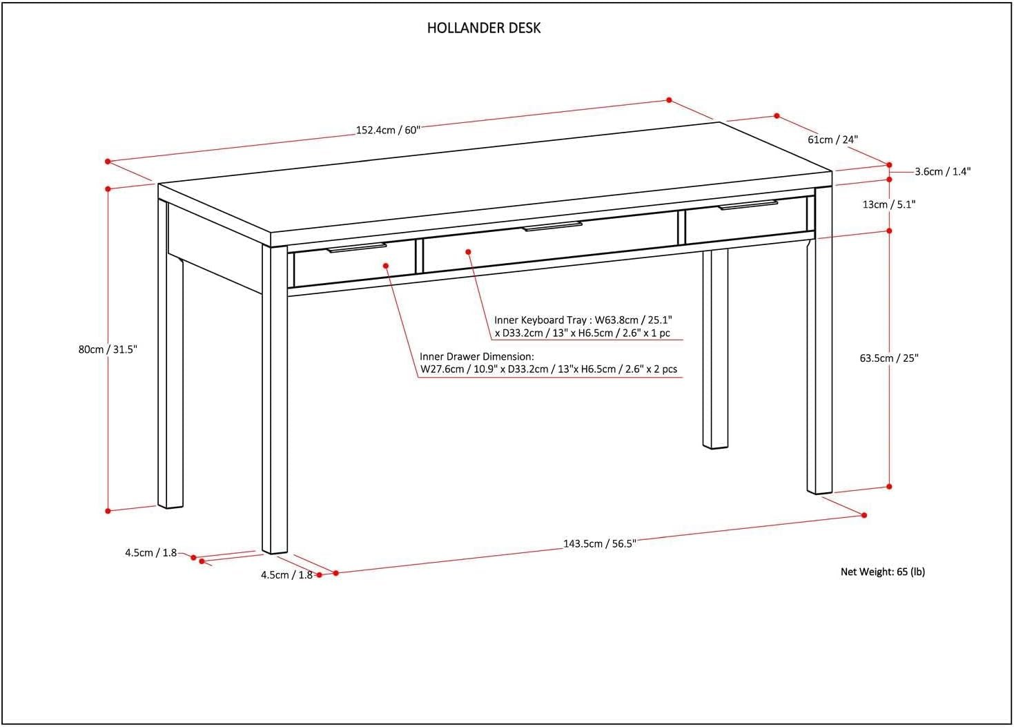 Solid Wood Contemporary Writing Desk with Two Drawers-2