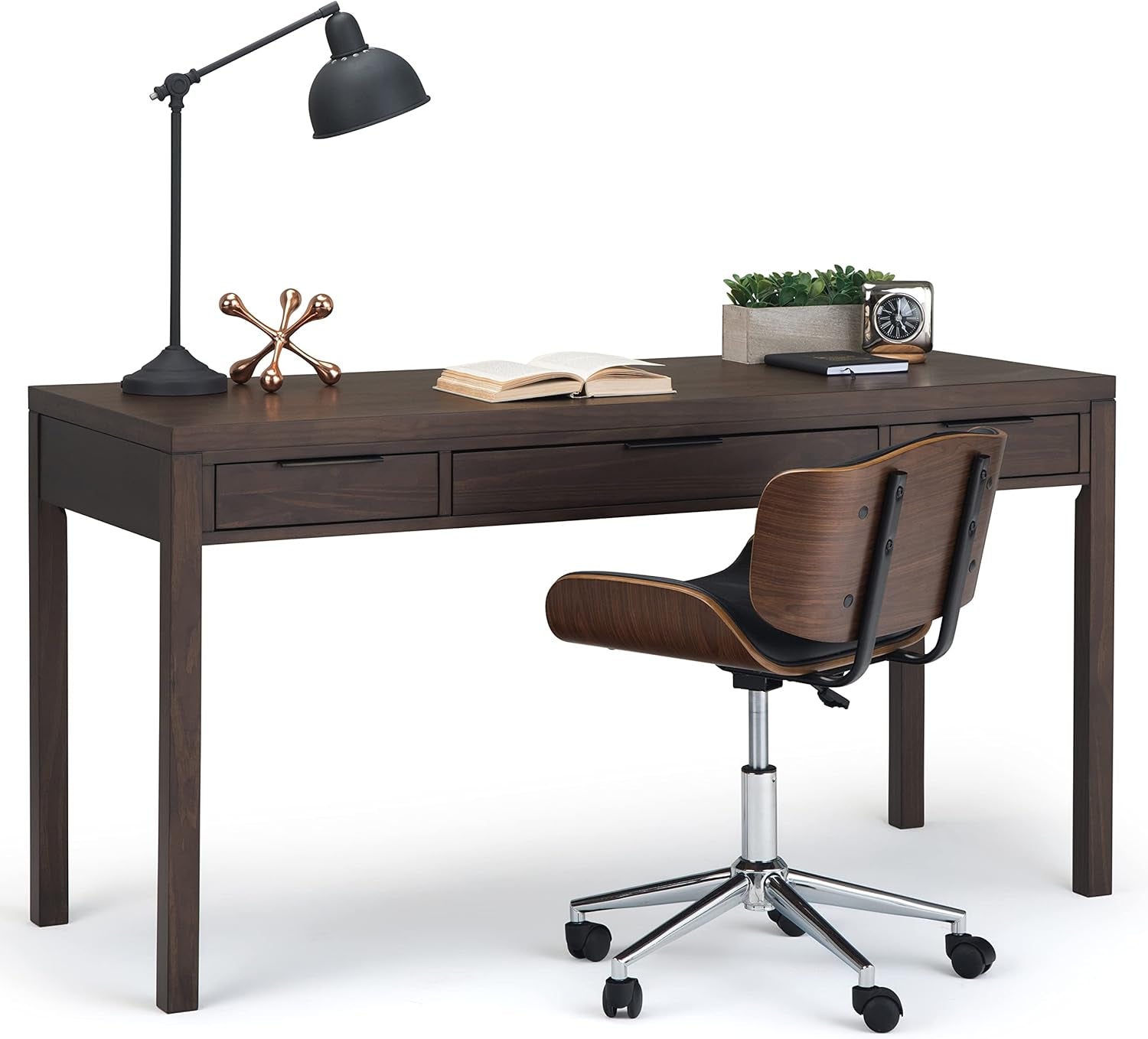 Solid Wood Contemporary Writing Desk with Two Drawers-3