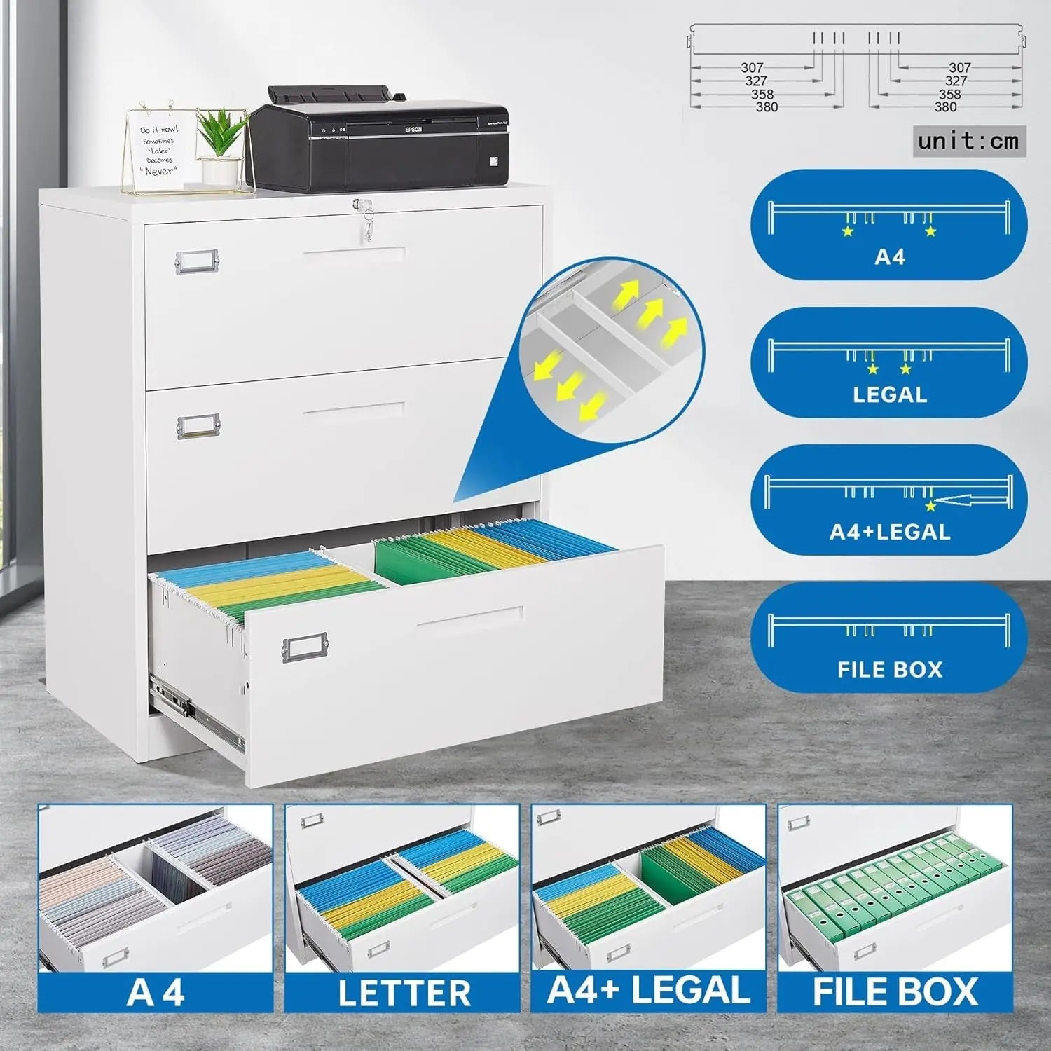 Lateral File Cabinet 3 Drawer,Metal Storage File Cabinet with Lock,Steel Lateral File Cabinet for Legal/Letter A4 Size,Wide File Cabinet for Office Home,Assembly Required-4
