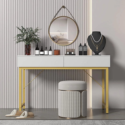 White Home Office Desk with Drawer and Monitor Stand-0