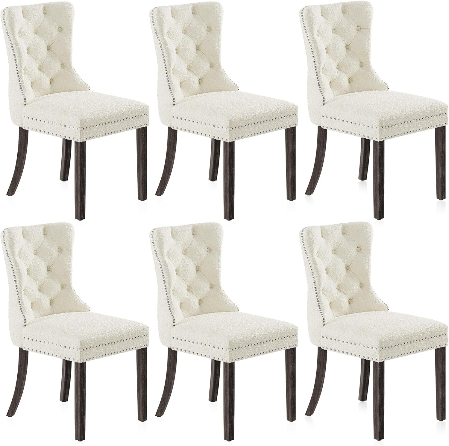 Luxury White Teddy Fabric Dining Chairs Set (6)-1