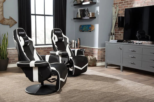 900 Gaming Recliner - Video Games Console Recliner Chair, Computer Recliner, Adjustable Leg Rest and Recline, Recliner with Cupholder, Reclining Gaming Chair with Footrest - White-0