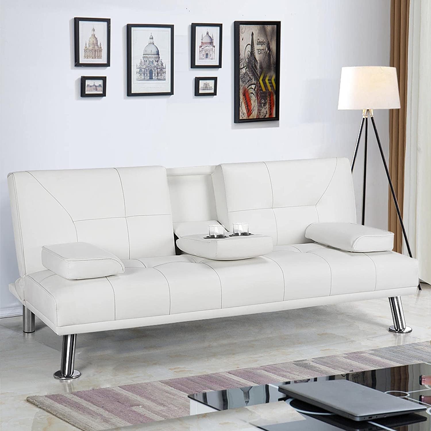 Adjustable Convertible Sofa Bed with Cup Holders-0