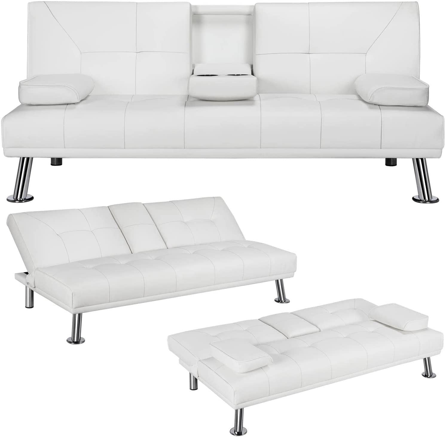 Adjustable Convertible Sofa Bed with Cup Holders-1
