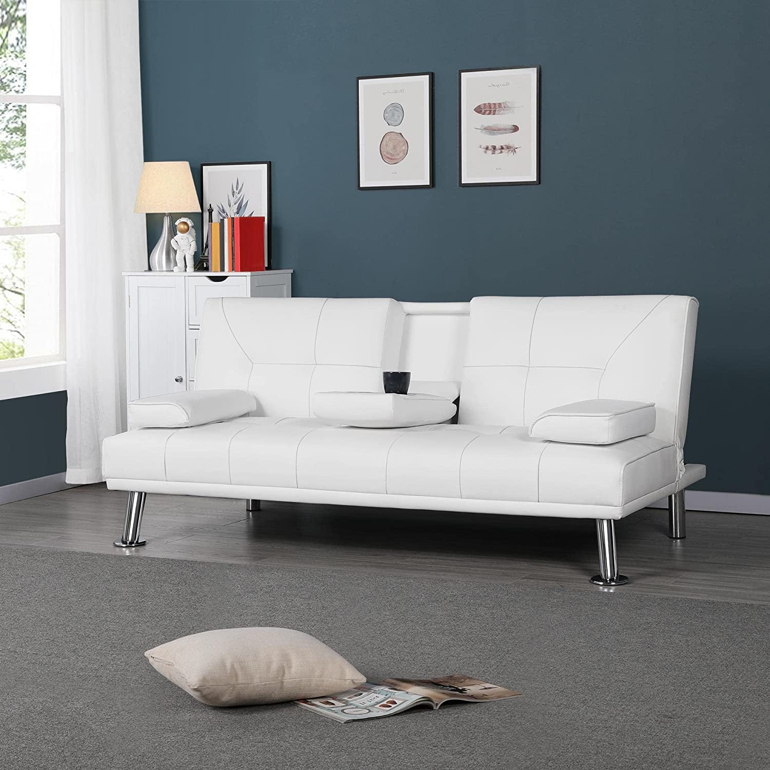 Adjustable Convertible Sofa Bed with Cup Holders-2