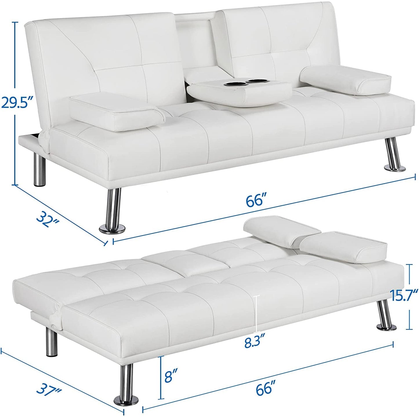 Adjustable Convertible Sofa Bed with Cup Holders-3