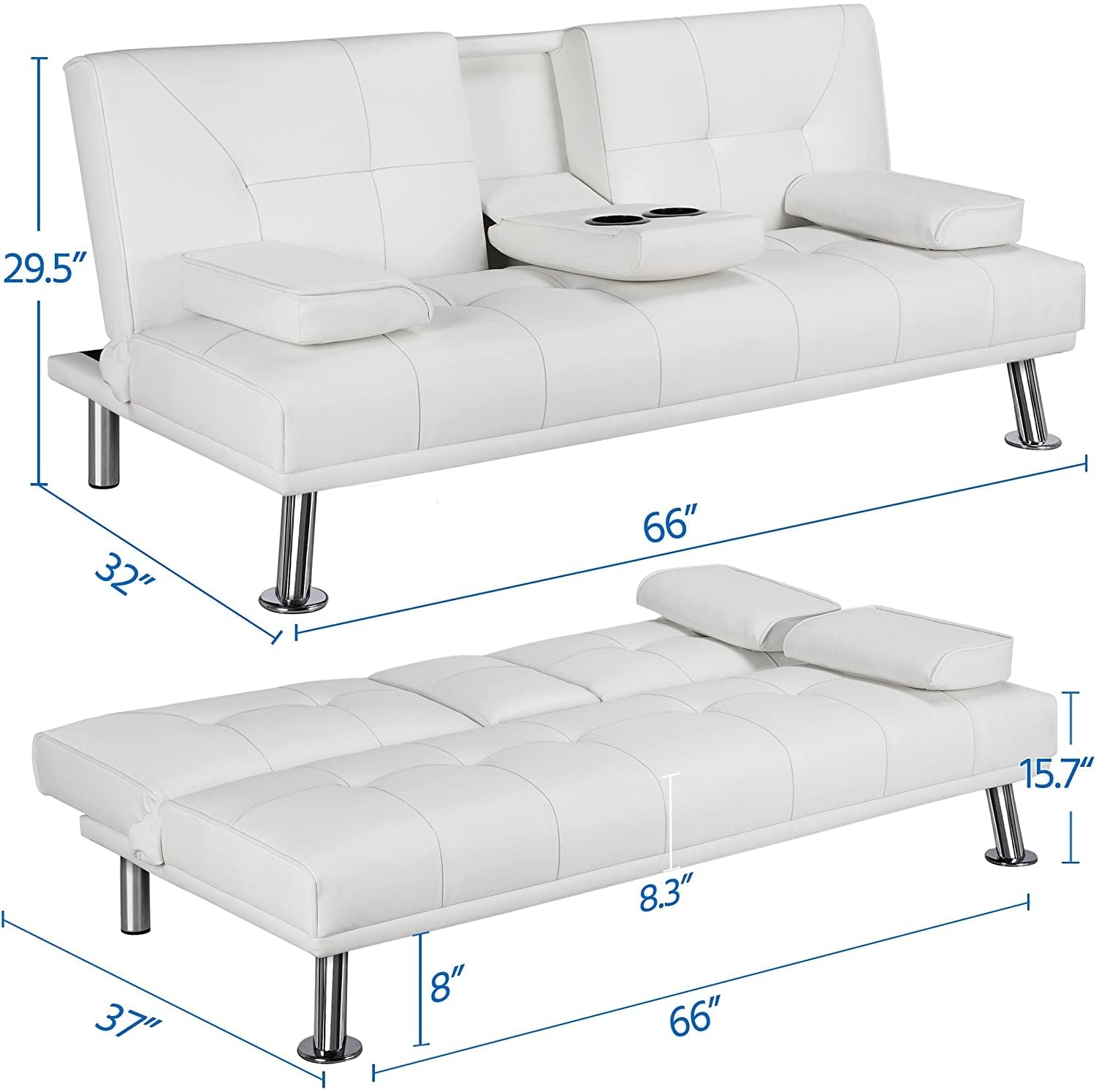 Adjustable Convertible Sofa Bed with Cup Holders-3